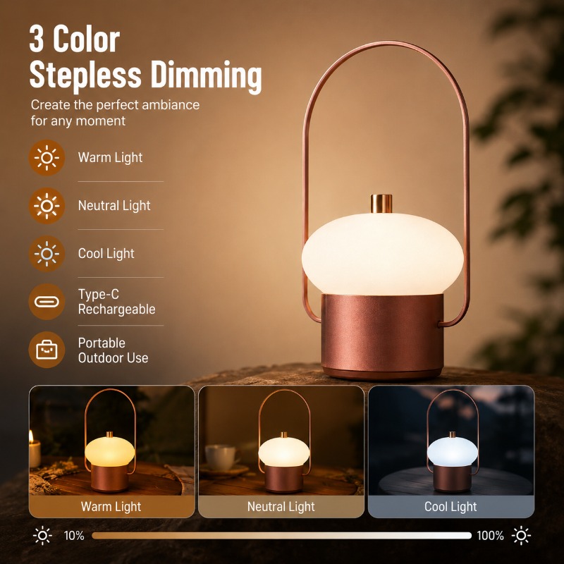 Mushroom Table Lamp - Перезаряжаемая портативная настольная лампа-грибок для кемпинга,