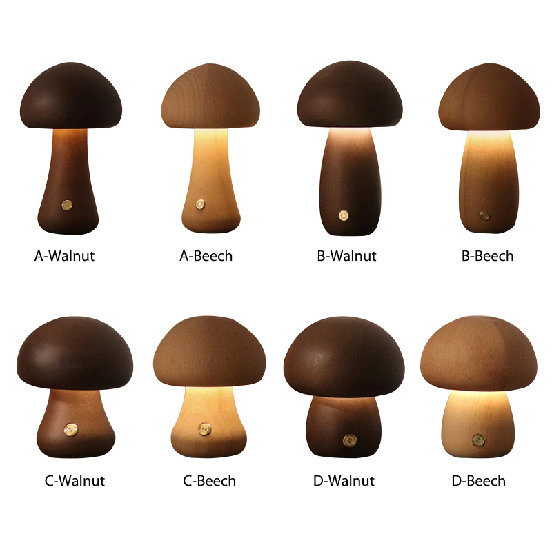 Mushroom Table Lamp - Милый грибной светодиодный ночник, деревянная прикроватная