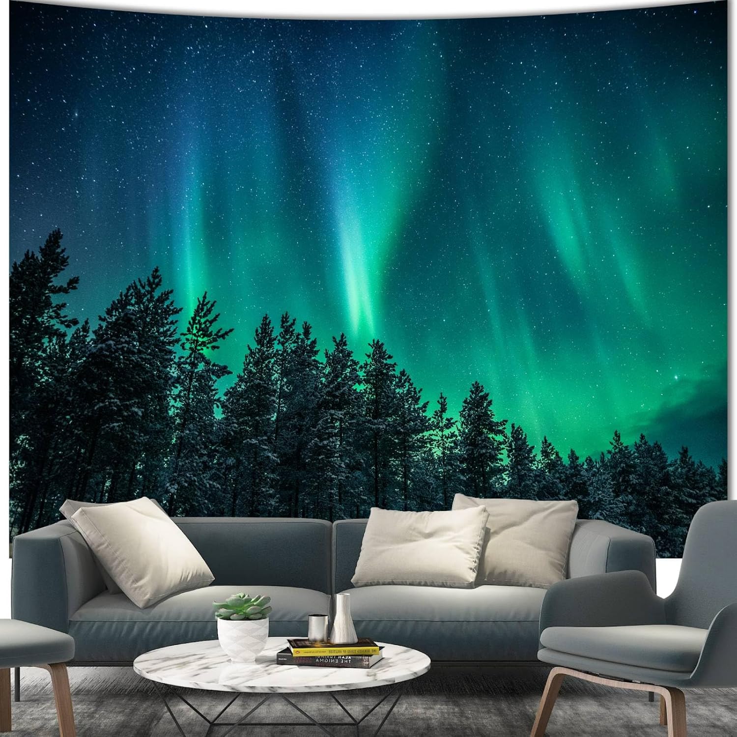 Wall Decor Lighting Tree - Большой настенный гобелен с изображением северного