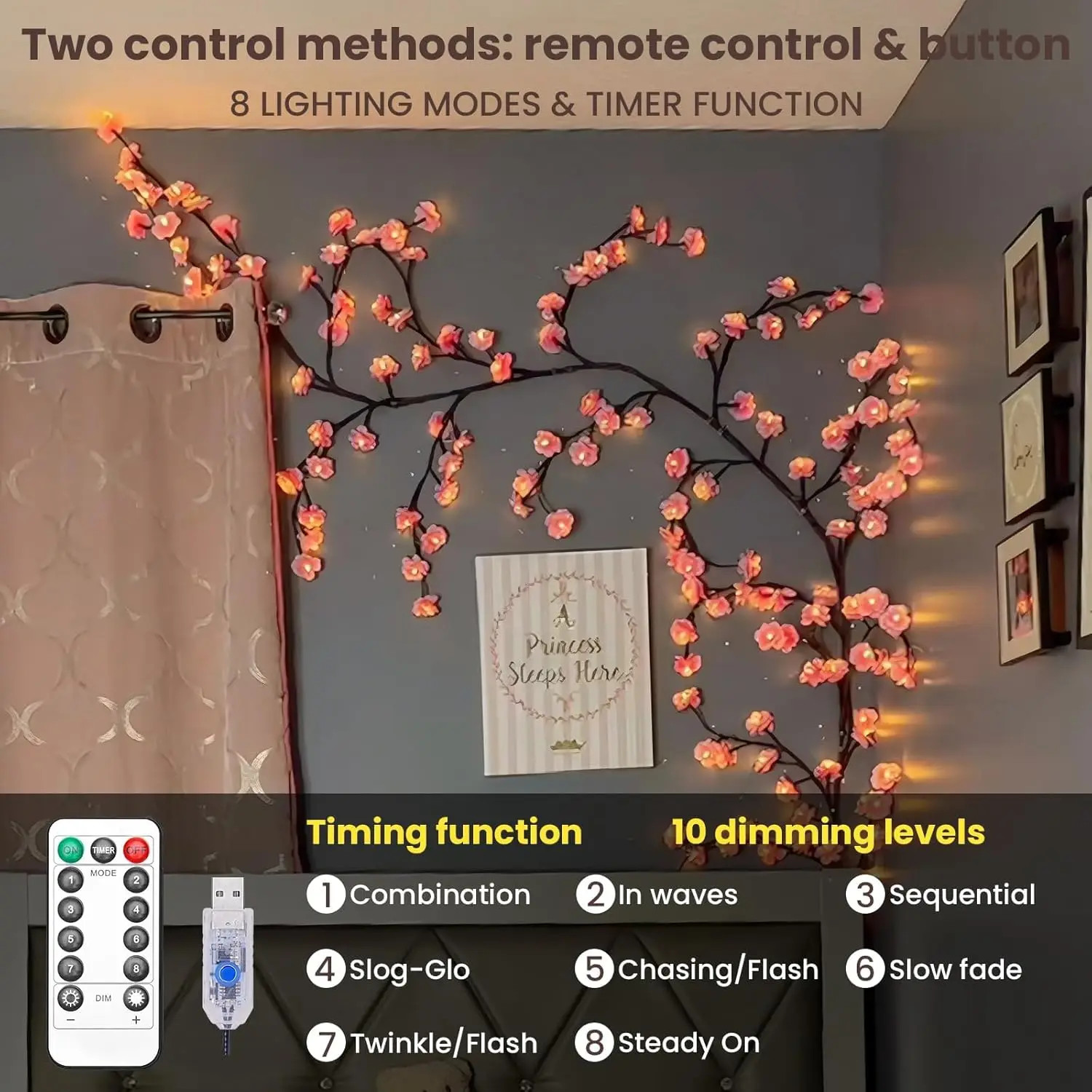 Вишневый цвет, ива, виноградна – обзор и цена Wall Decor Lighting Tree